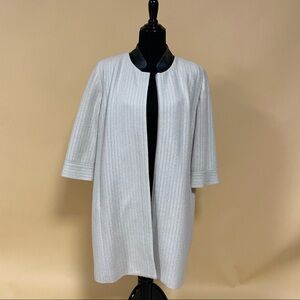 Classiques Entier Cream Woven Long Topcoat Jacket Black Leather Collar Size L